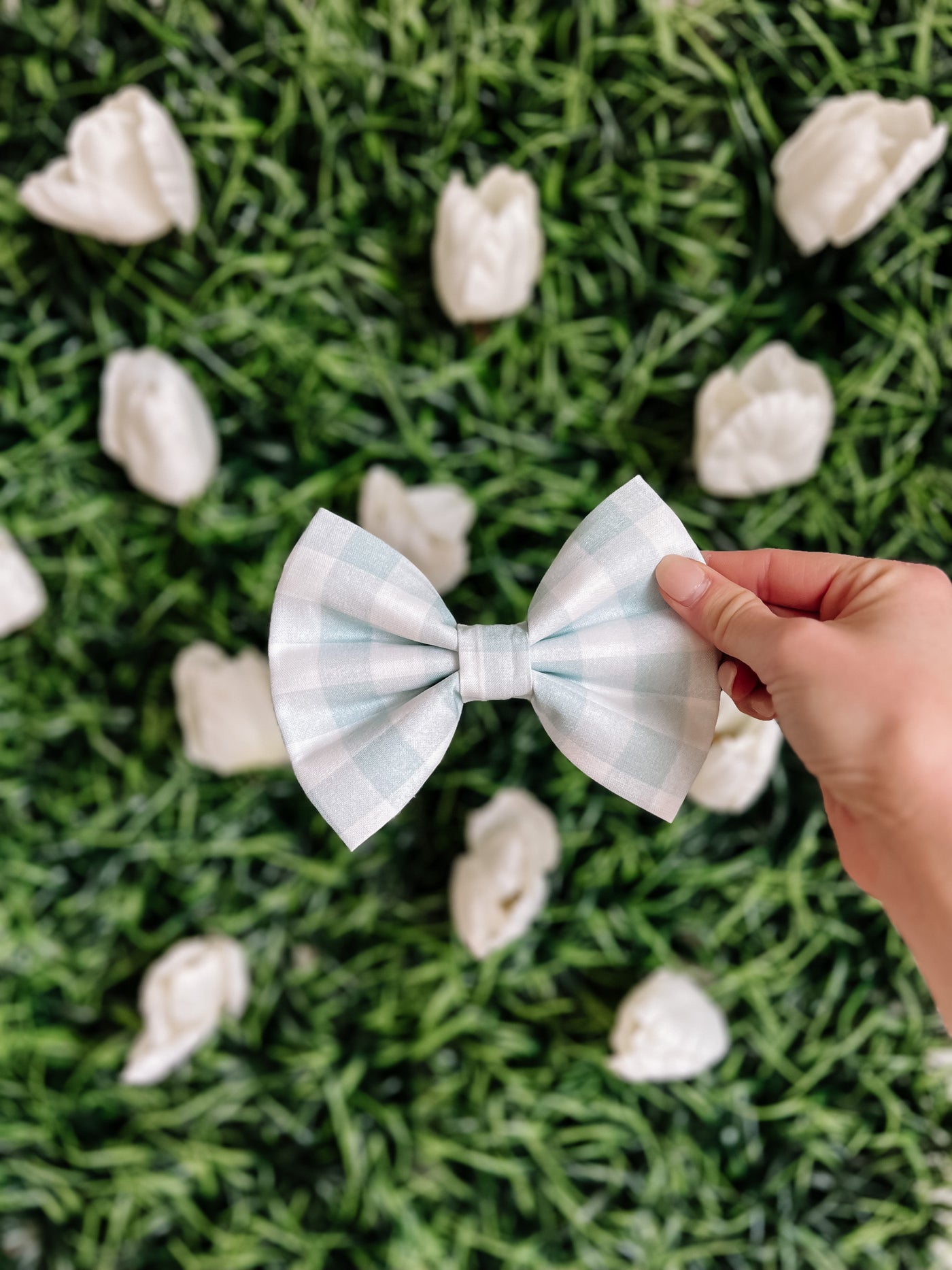 Pastel Blue Gingham Bowtie + Bow