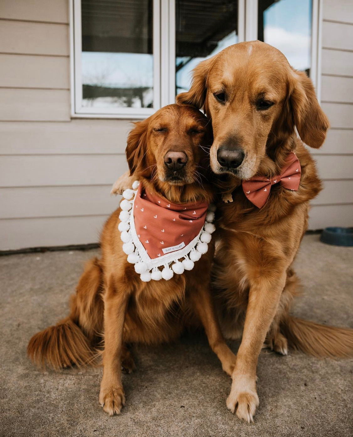 Freehand Hearts on Rust Bandana (Pom Poms sold Separately)